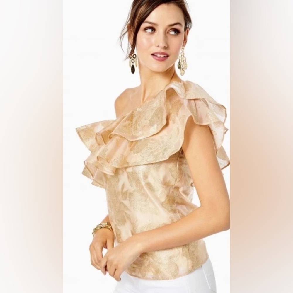 Lilly Pulitzer Gold Ruffle Off-Shoulder Top - Picture 3 of 5